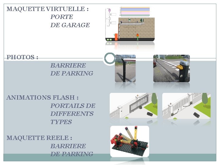 MAQUETTE VIRTUELLE : PORTE DE GARAGE PHOTOS : BARRIERE DE PARKING ANIMATIONS FLASH :