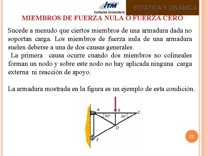 ESTÁTICA Y DINÁMICA MIEMBROS DE FUERZA NULA O FUERZA CERO Sucede a menudo que ESTÁTICA Y DINÁMICA MIEMBROS DE FUERZA NULA O FUERZA CERO Sucede a menudo que