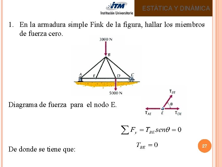 ESTÁTICA Y DINÁMICA 1. En la armadura simple Fink de la figura, hallar los