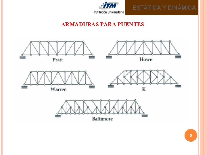 ESTÁTICA Y DINÁMICA ARMADURAS PARA PUENTES 5 ESTÁTICA Y DINÁMICA ARMADURAS PARA PUENTES 5