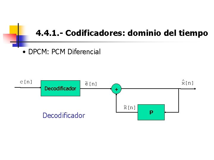 4. 4. 1. - Codificadores: dominio del tiempo • DPCM: PCM Diferencial c[n] Decodificador