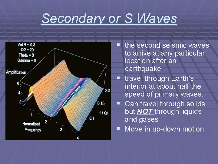 Secondary or S Waves § the second seismic waves to arrive at any particular