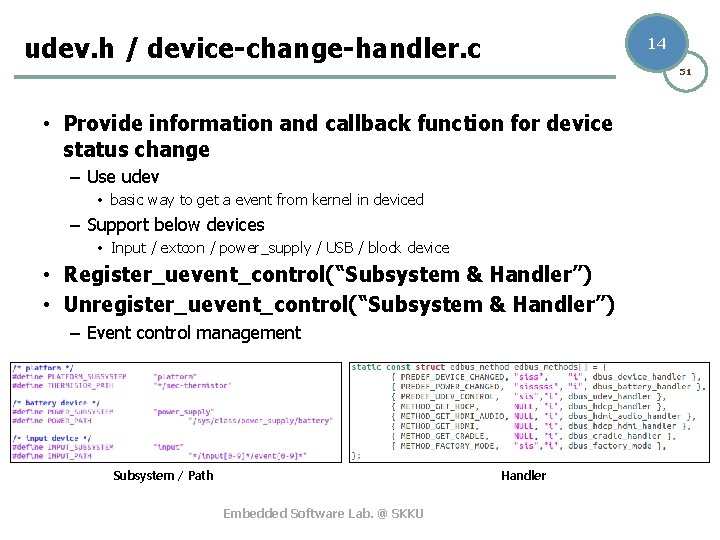 udev. h / device-change-handler. c 14 51 • Provide information and callback function for