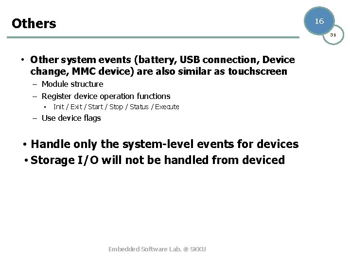 Others 16 51 • Other system events (battery, USB connection, Device change, MMC device)