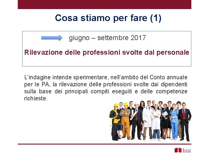 Cosa stiamo per fare (1) giugno – settembre 2017 Rilevazione delle professioni svolte dal