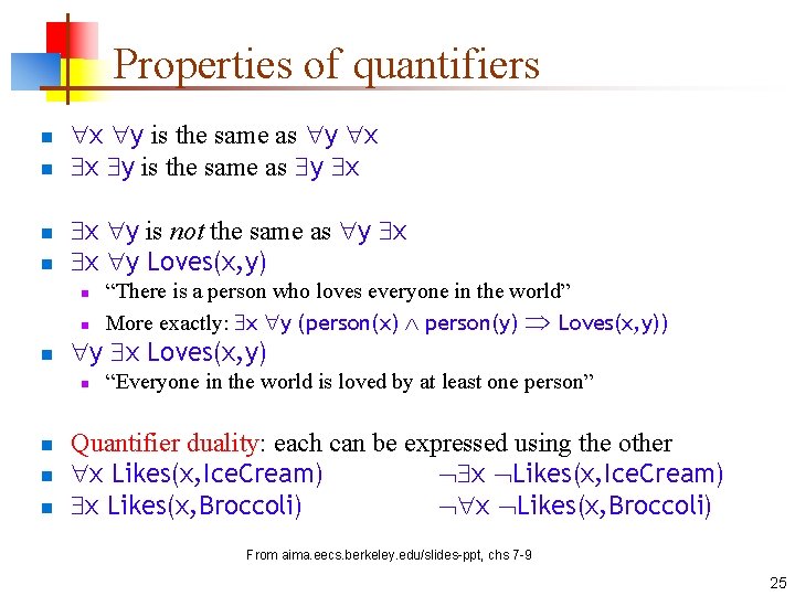 Properties of quantifiers n n x y is the same as y x x