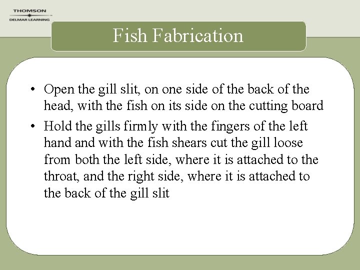 Fish Fabrication • Open the gill slit, on one side of the back of