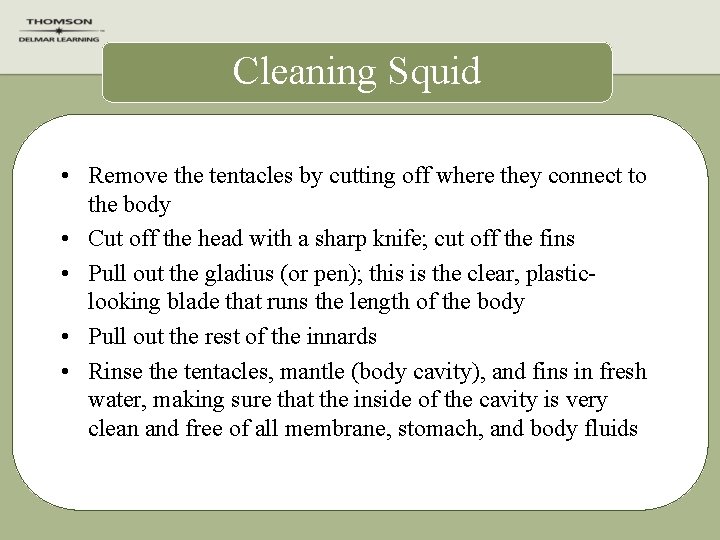 Cleaning Squid • Remove the tentacles by cutting off where they connect to the