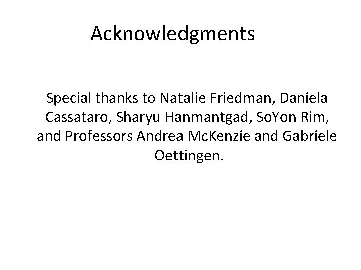 Acknowledgments Special thanks to Natalie Friedman, Daniela Cassataro, Sharyu Hanmantgad, So. Yon Rim, and