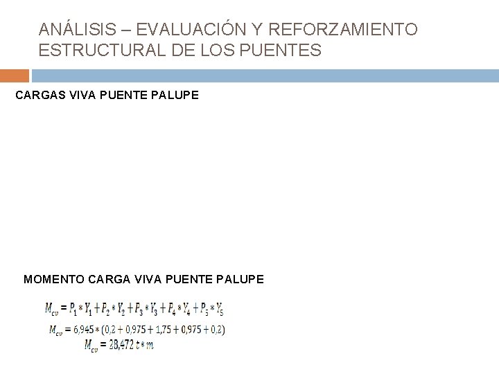 ANÁLISIS – EVALUACIÓN Y REFORZAMIENTO ESTRUCTURAL DE LOS PUENTES CARGAS VIVA PUENTE PALUPE MOMENTO