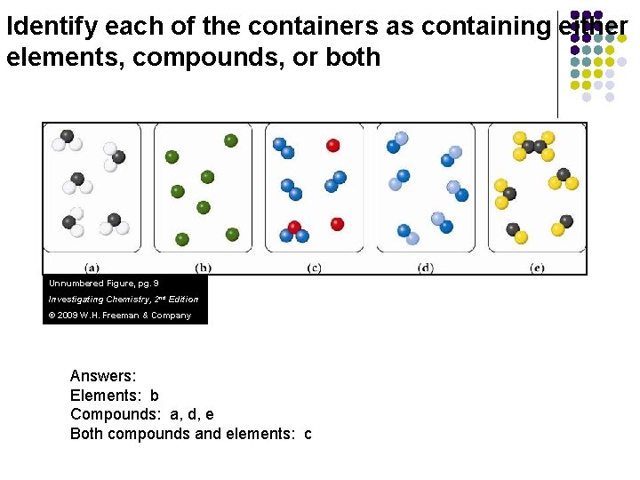 Identify each of the containers as containing either elements, compounds, or both Unnumbered Figure,