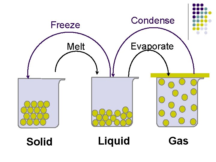 Condense Freeze Evaporate Melt Solid Liquid Gas 