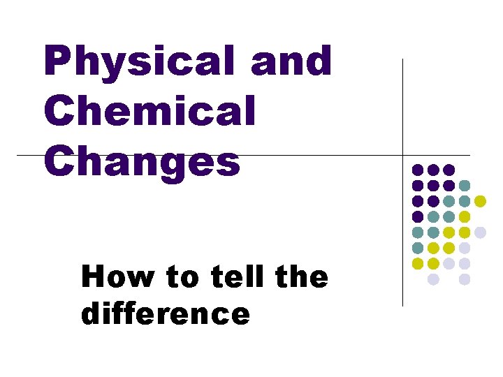 Physical and Chemical Changes How to tell the difference 