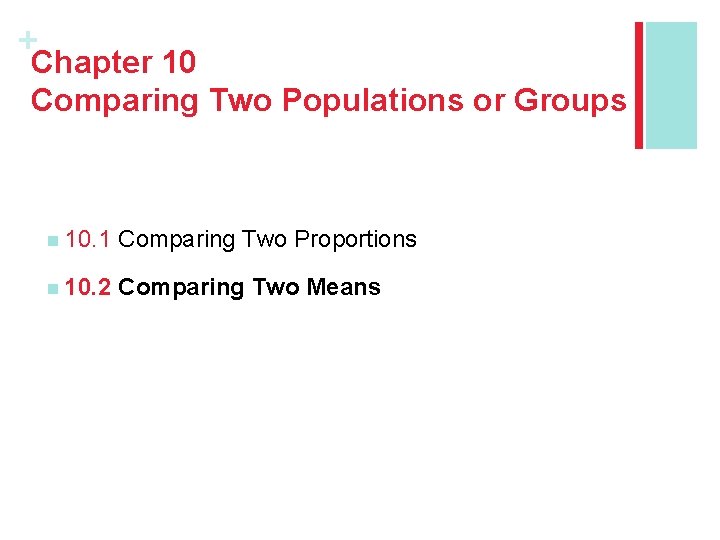 + Chapter 10 Comparing Two Populations or Groups n 10. 1 Comparing Two Proportions