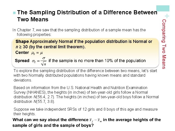 In Chapter 7, we saw that the sampling distribution of a sample mean has