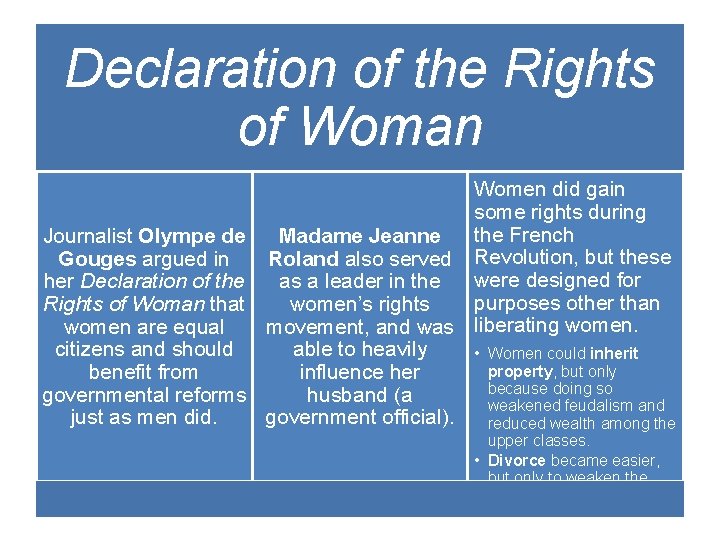 Declaration of the Rights of Woman Journalist Olympe de Gouges argued in her Declaration