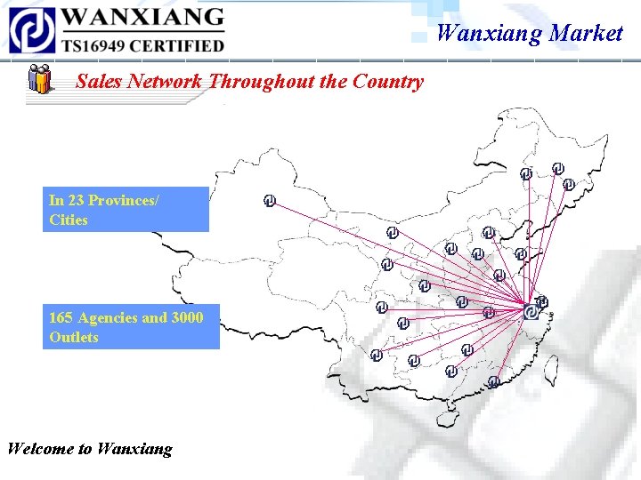 Wanxiang Market Sales Network Throughout the Country In 23 Provinces/ Cities 165 Agencies and Wanxiang Market Sales Network Throughout the Country In 23 Provinces/ Cities 165 Agencies and