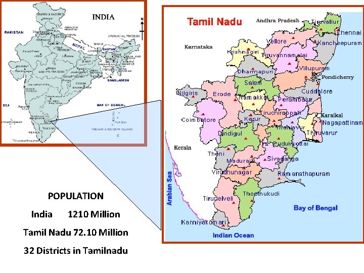POPULATION India 1210 Million Tamil Nadu 72. 10 Million 32 Districts in Tamilnadu POPULATION India 1210 Million Tamil Nadu 72. 10 Million 32 Districts in Tamilnadu