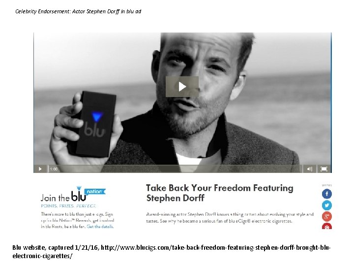 Celebrity Endorsement: Actor Stephen Dorff in blu ad Blu website, captured 1/21/16, http: //www.