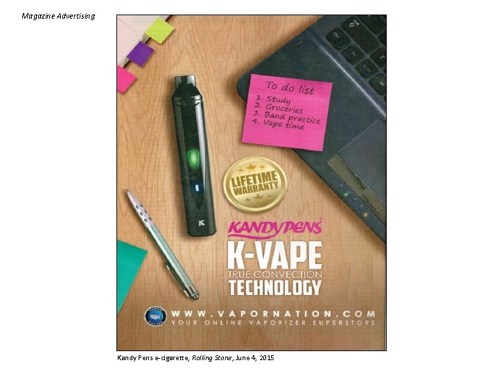 Magazine Advertising Kandy Pens e-cigarette, Rolling Stone, June 4, 2015 