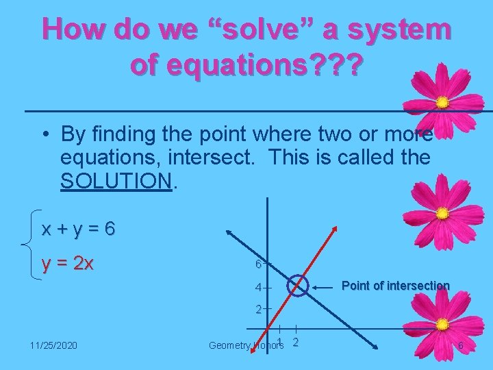 How do we “solve” a system of equations? ? ? • By finding the