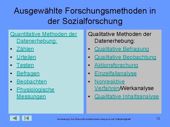 Ausgewählte Forschungsmethoden in der Sozialforschung Quantitative Methoden der Datenerhebung: • Zählen • Urteilen •