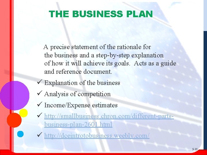 THE BUSINESS PLAN A precise statement of the rationale for the business and a