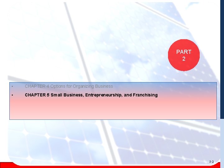 PART 2 • CHAPTER 4 Options for Organizing Business • CHAPTER 5 Small Business,
