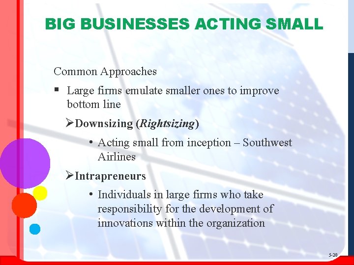 BIG BUSINESSES ACTING SMALL Common Approaches § Large firms emulate smaller ones to improve