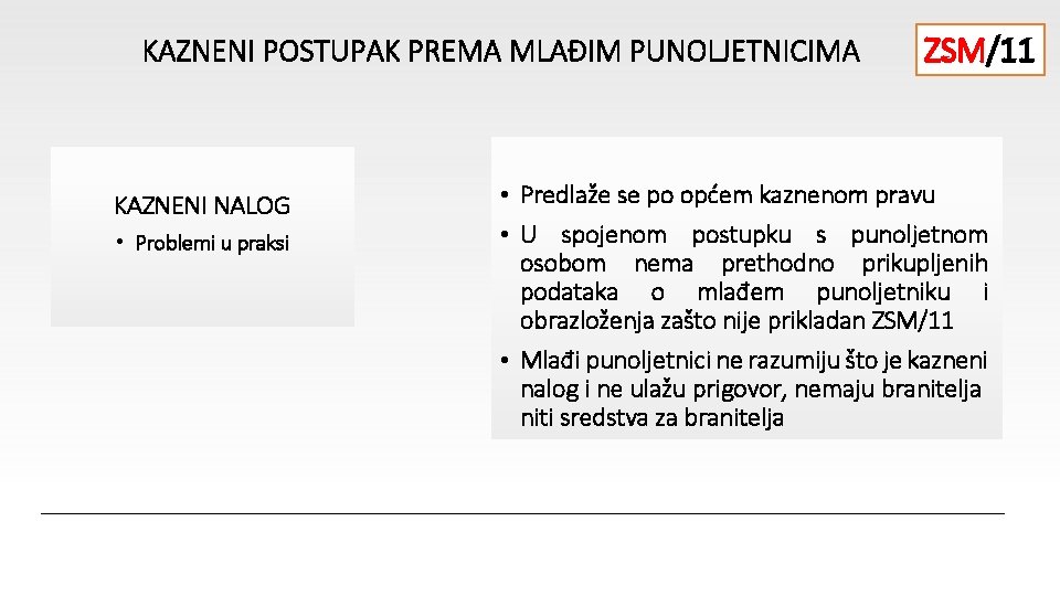 KAZNENI POSTUPAK PREMA MLAĐIM PUNOLJETNICIMA KAZNENI NALOG • Problemi u praksi ZSM/11 • Predlaže