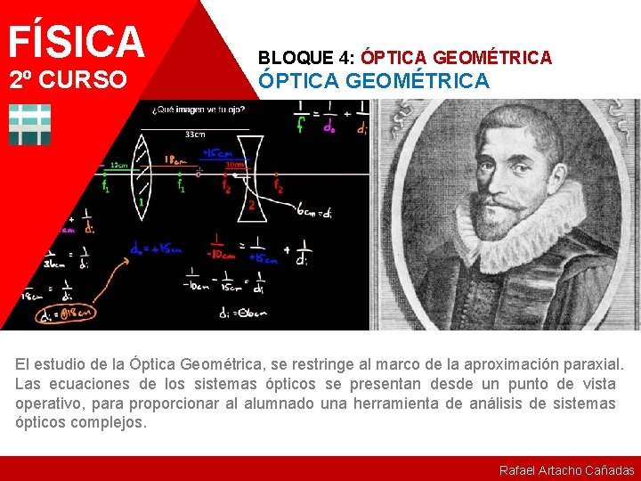 FÍSICA 2º CURSO BLOQUE 4: ÓPTICA GEOMÉTRICA El estudio de la Óptica Geométrica, se