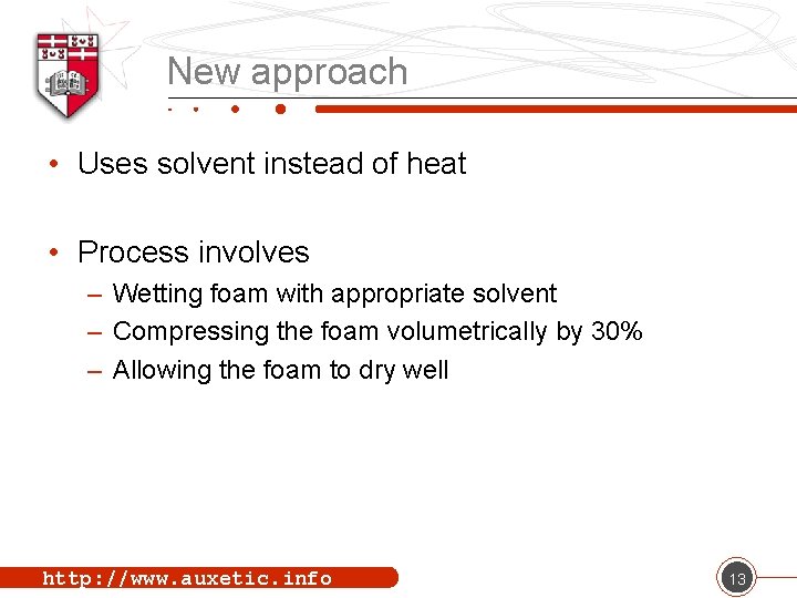 New approach • Uses solvent instead of heat • Process involves – Wetting foam