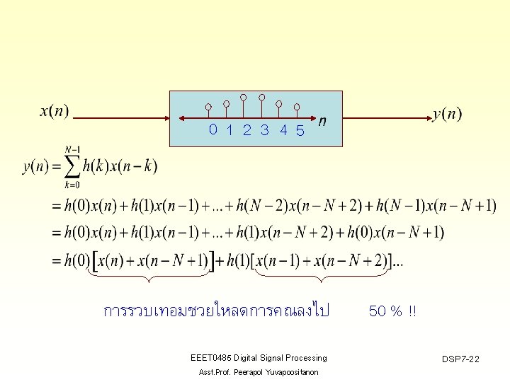 012 3 45 การรวบเทอมชวยใหลดการคณลงไป EEET 0485 Digital Signal Processing Asst. Prof. Peerapol Yuvapoositanon 50