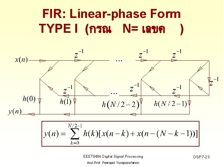 FIR: Linear-phase Form TYPE I (กรณ N= เลขค ) . . . EEET 0485