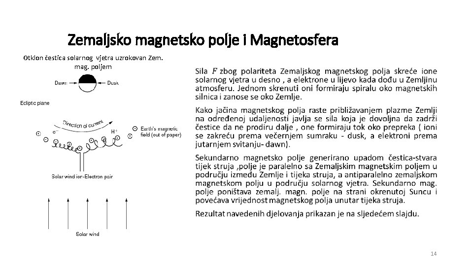 Zemaljsko magnetsko polje i Magnetosfera Otklon čestica solarnog vjetra uzrokovan Zem. mag. poljem •