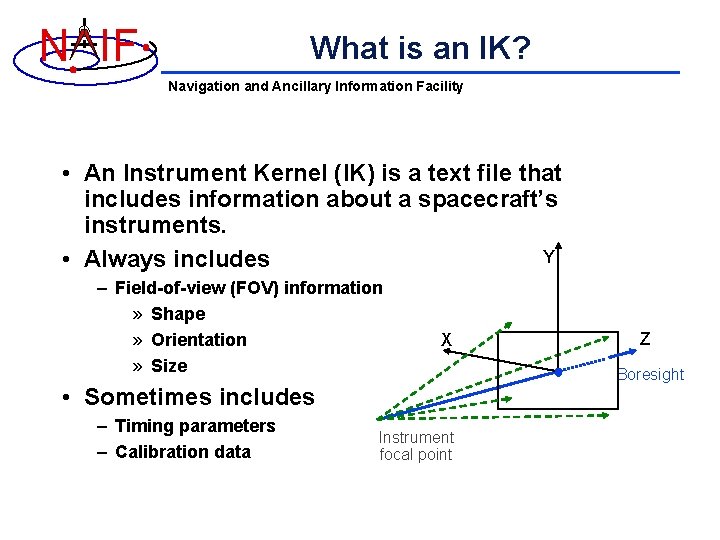 N IF What is an IK? Navigation and Ancillary Information Facility • An Instrument