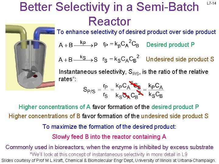 Better Selectivity in a Semi-Batch Reactor L 7 -14 To enhance selectivity of desired Better Selectivity in a Semi-Batch Reactor L 7 -14 To enhance selectivity of desired