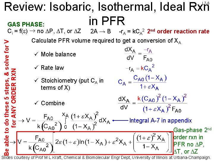 Review: Isobaric, Isothermal, Ideal Rxn in PFR GAS PHASE: L 7 -6 Be able Review: Isobaric, Isothermal, Ideal Rxn in PFR GAS PHASE: L 7 -6 Be able