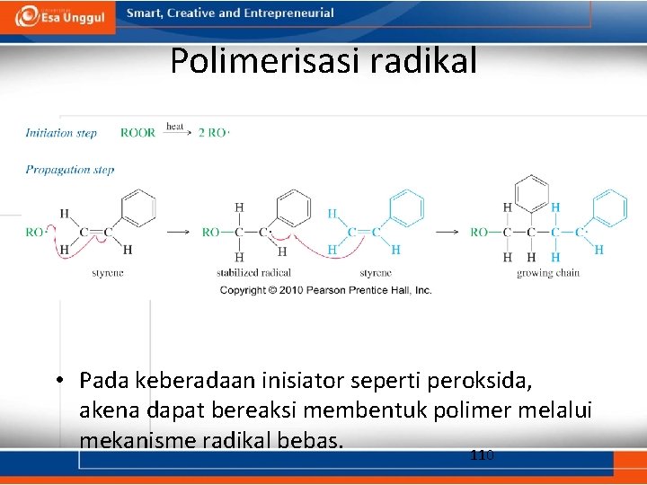 Polimerisasi radikal • Pada keberadaan inisiator seperti peroksida, akena dapat bereaksi membentuk polimer melalui