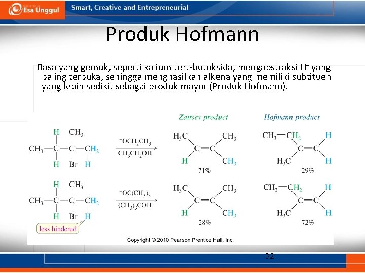 Produk Hofmann Basa yang gemuk, seperti kalium tert-butoksida, mengabstraksi H+ yang paling terbuka, sehingga
