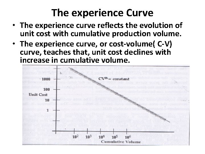 The experience Curve • The experience curve reflects the evolution of unit cost with