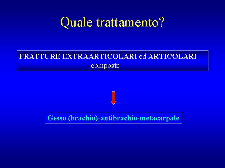 Quale trattamento? FRATTURE EXTRAARTICOLARI ed ARTICOLARI - composte Gesso (brachio)-antibrachio-metacarpale 