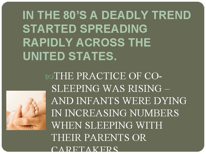 IN THE 80’S A DEADLY TREND STARTED SPREADING RAPIDLY ACROSS THE UNITED STATES. THE