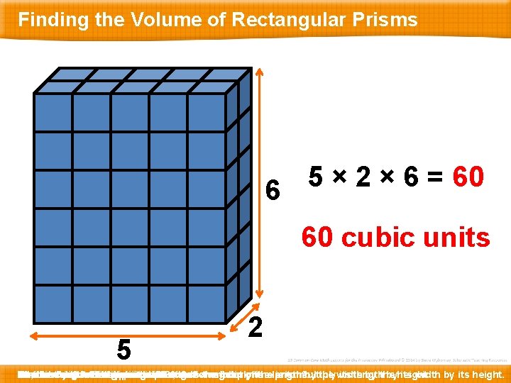 Finding the Volume of Rectangular Prisms 5 × 2 × 6 = 60 6