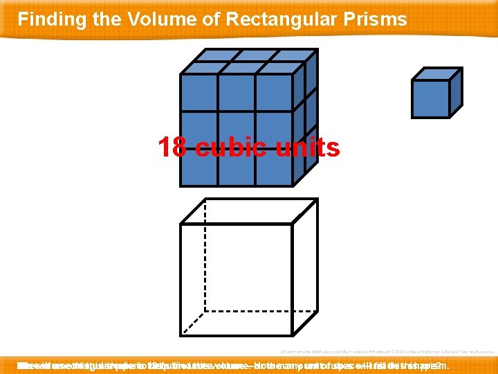 Finding the Volume of Rectangular Prisms 18 cubic units The 9 8 7 6