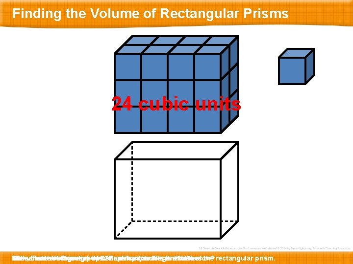 Finding the Volume of Rectangular Prisms 24 cubic units Let’s Now, The 8 6