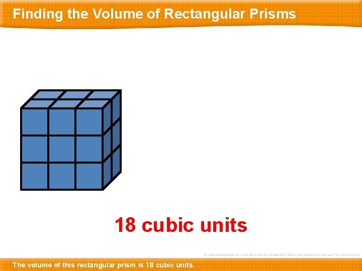 Finding the Volume of Rectangular Prisms 18 cubic units The volume of this rectangular