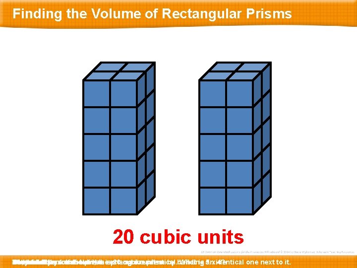 Finding the Volume of Rectangular Prisms 20 cubic units The Here So, … 3