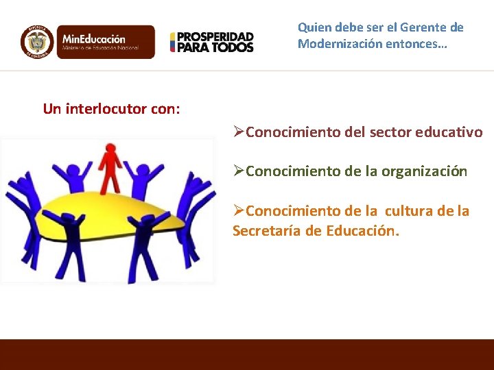 Quien debe ser el Gerente de Modernización entonces… Un interlocutor con: ØConocimiento del sector