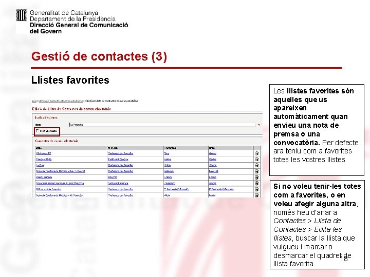 Gestió de contactes (3) Llistes favorites Les llistes favorites són aquelles que us apareixen